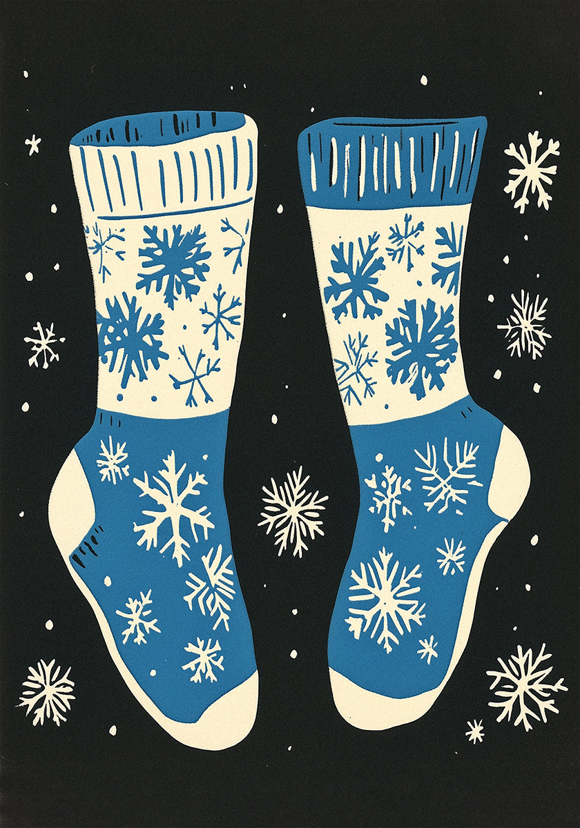 Vintage Socks Knittwear Blue On Black Poster