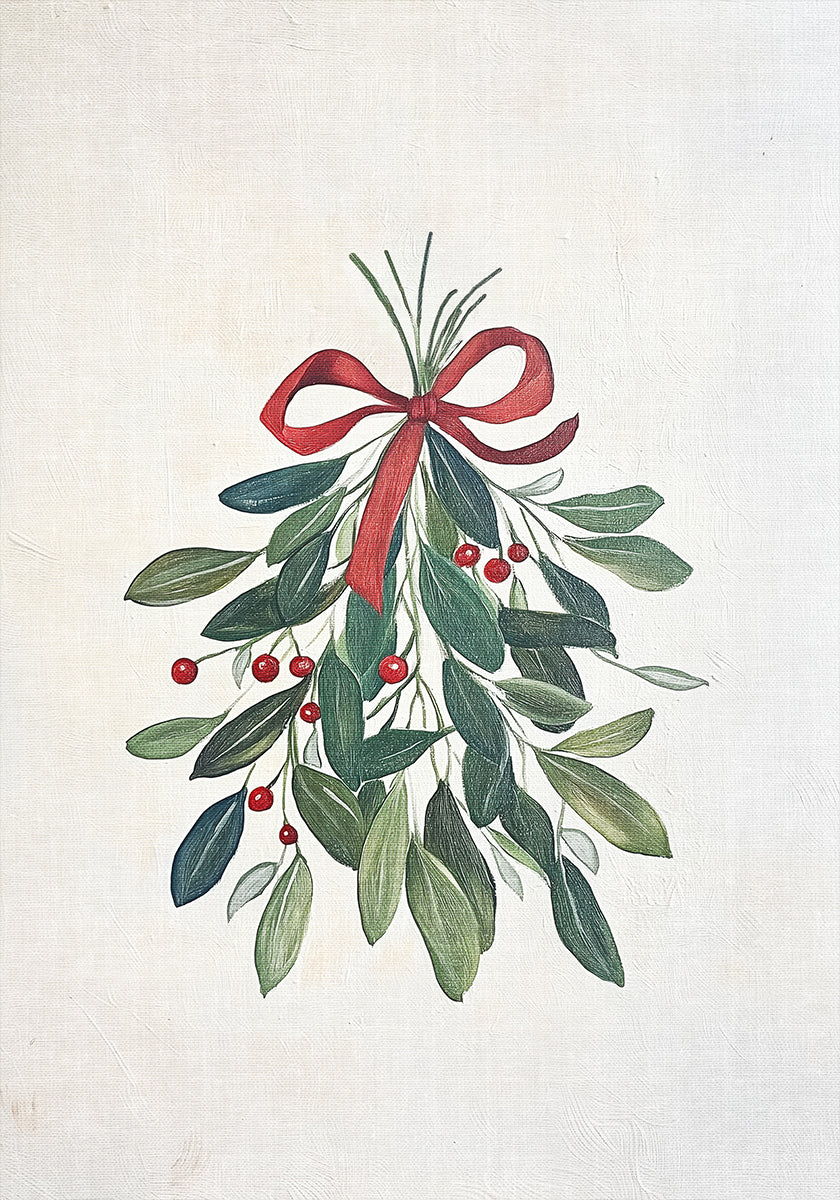 Festive Mistletoe with Red Bow Poster