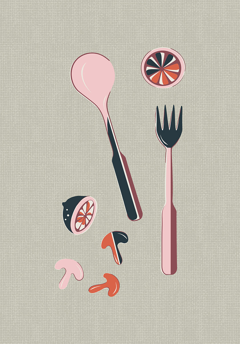 Mid Century Kitchen Cutlery Rust Poster