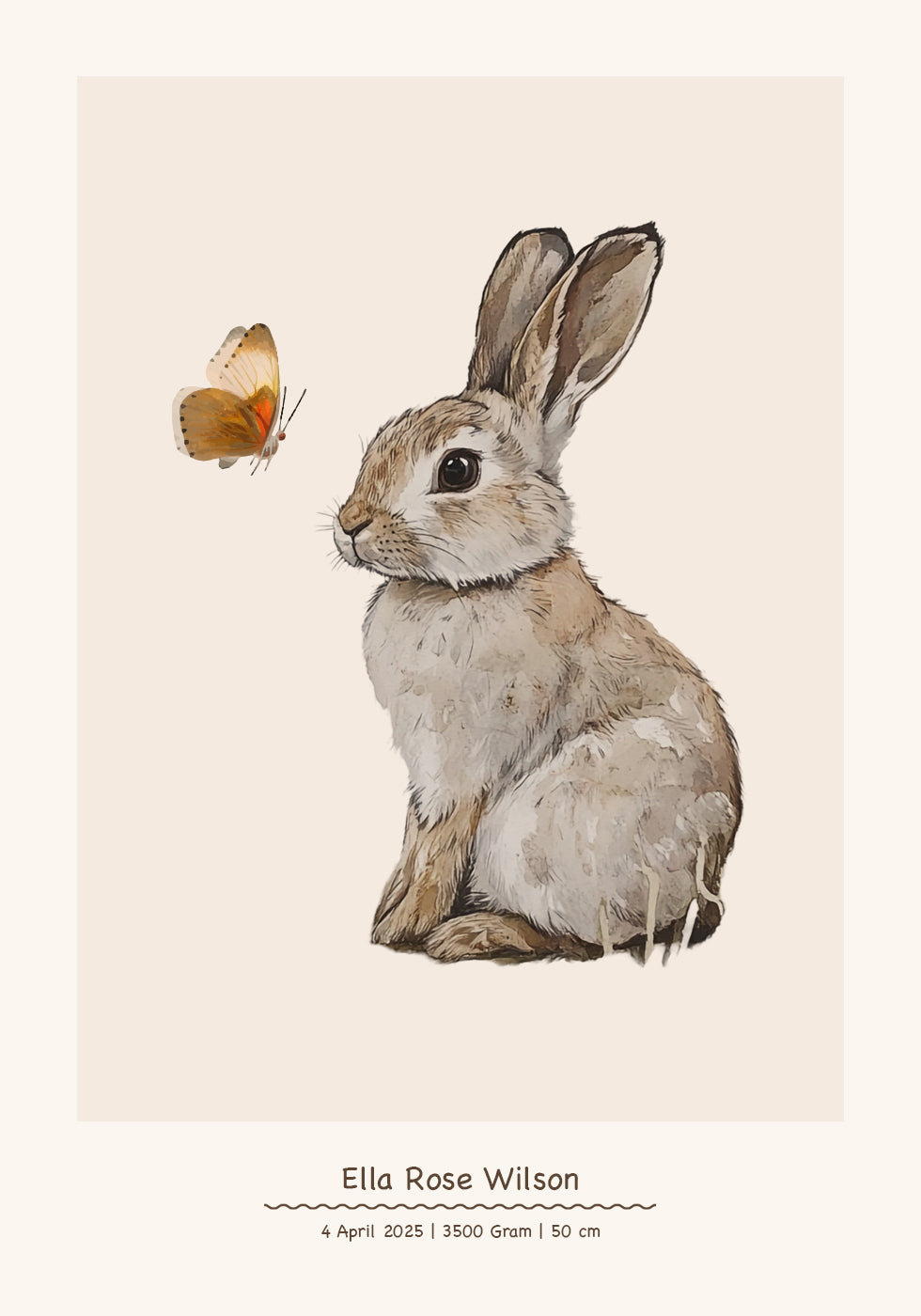 Baby Bunny And Butterfly, Personalized Baby Girl Poster