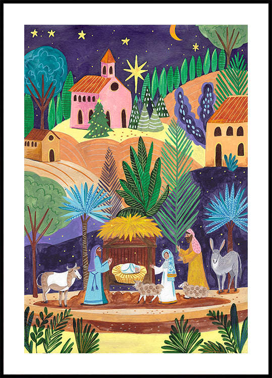 Nativity Scene starry night Poster