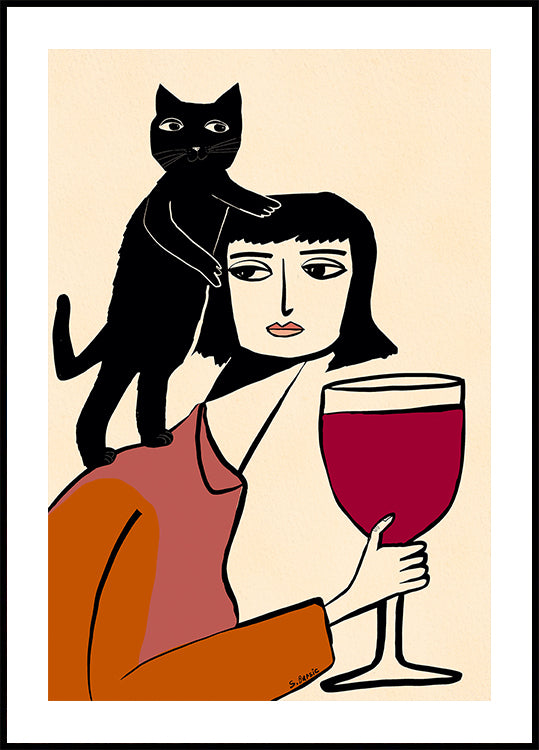Wine and cat lover Poster