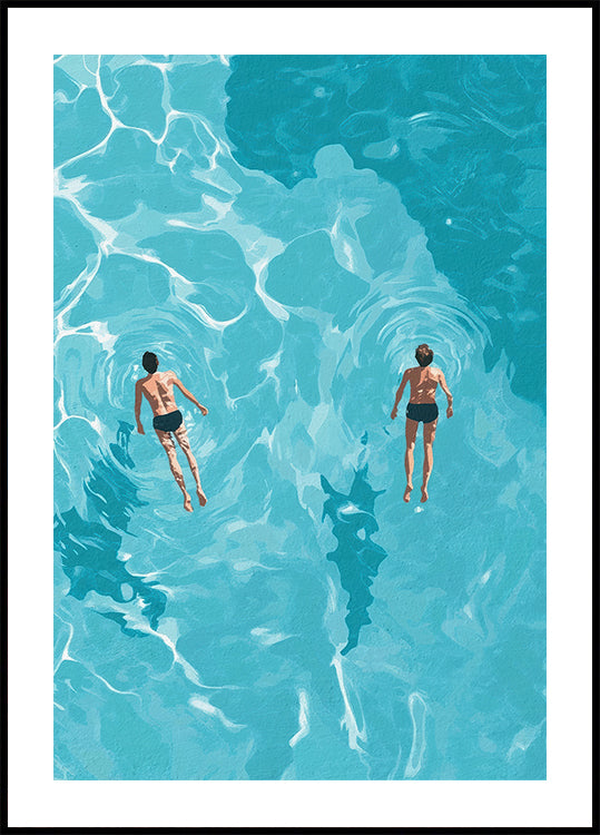 Swimmers in Blue Sea Poster