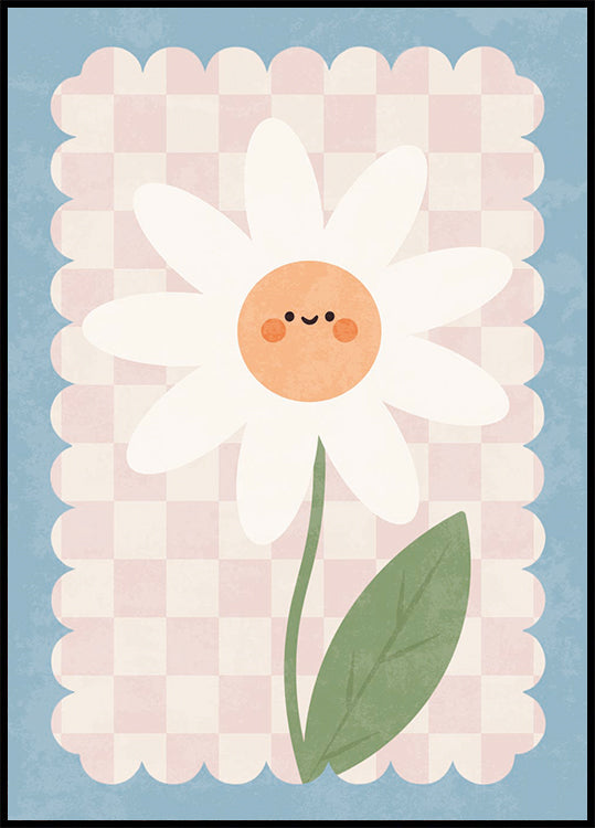 Smiley Flower On Pastel Checkered Background Poster