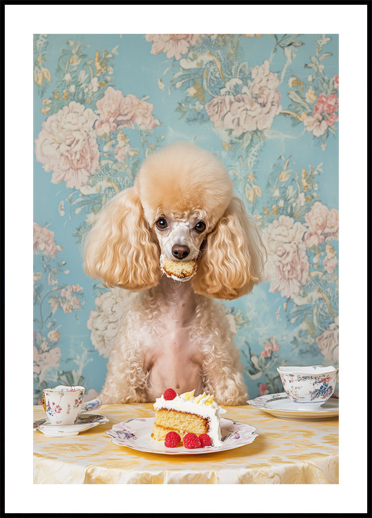 Poodle Sits At A Vintage Tea Table Poster