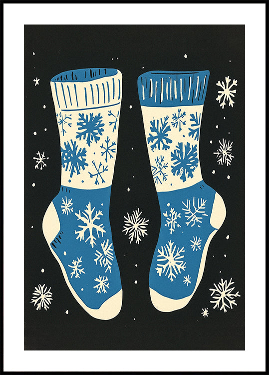 Vintage Socks Knittwear Blue On Black Poster