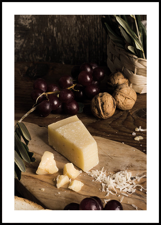 Rustic Cheese and Fruit Still Life Poster