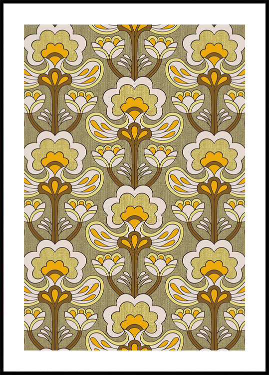 Retro Bloom Rhapsody Ochre Yellow Poster