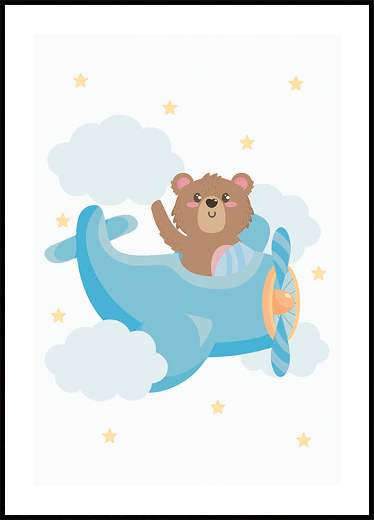 Cute Teddy Bear Airplane Poster
