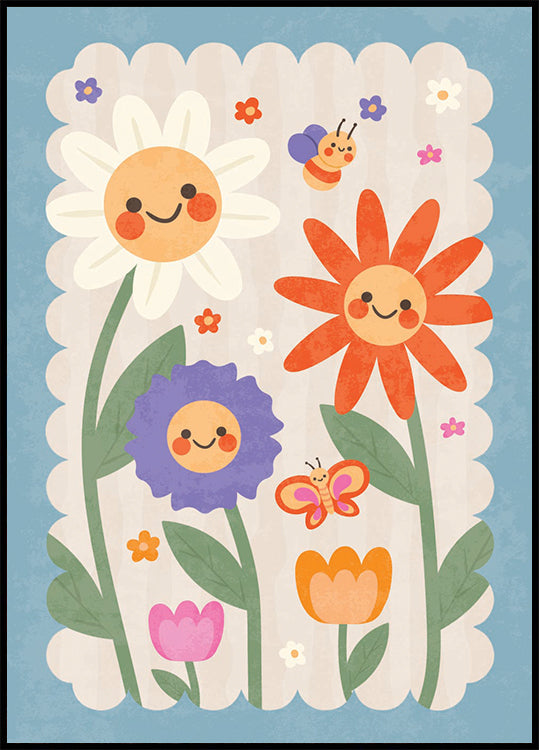 Smiley Flowers, whimsical Floral Poster