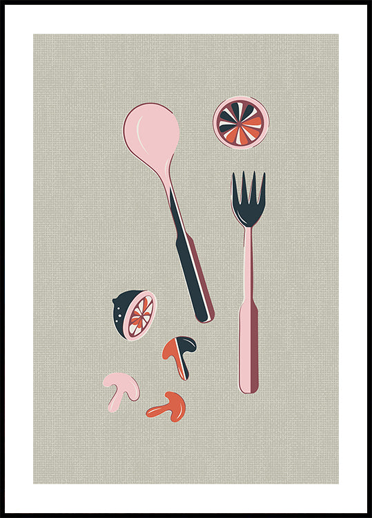 Mid Century Kitchen Cutlery Rust Poster