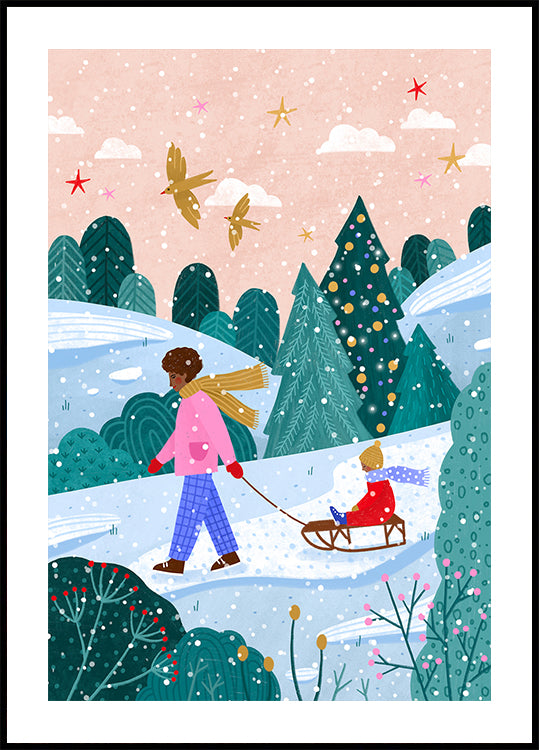Snowy Sledge Walk Poster