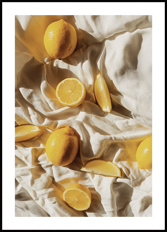 Vibrant Lemons on Textured Fabric Poster