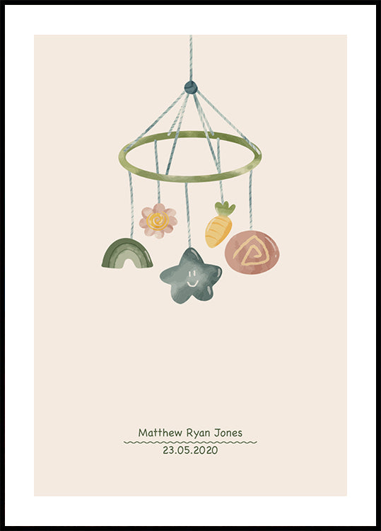 Baby Toy Mobile, Personalized Birth Poster
