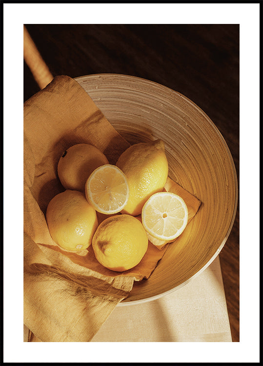 Fragrant Lemons in Rustic Bowl Poster
