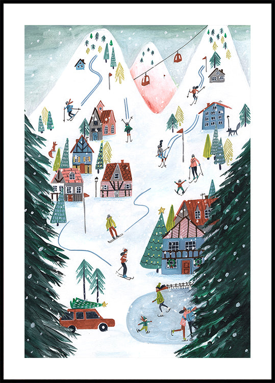 Nordic Skiing in the mountains at Christmas Poster