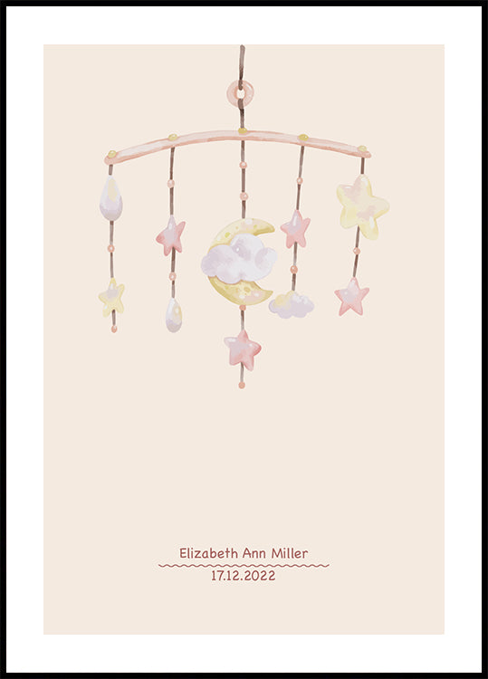 Baby Mobile, Pastel Nursery Personalized Poster