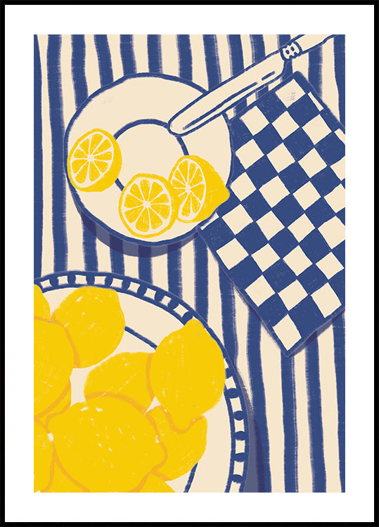 Lemon Sweetness, Playful Mediterranean Kitchen with Blue Stripes Poster