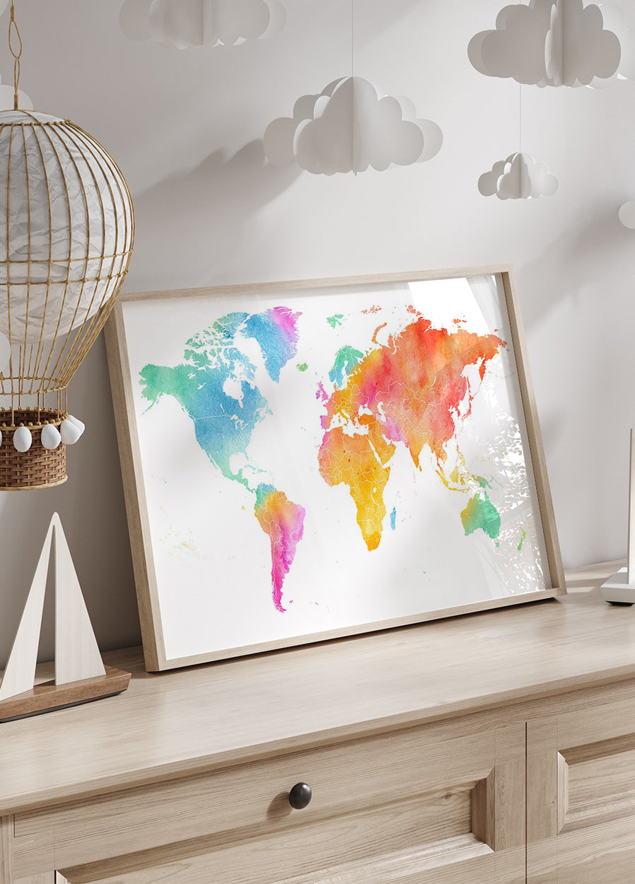 Colorful Watercolor World Map Poster