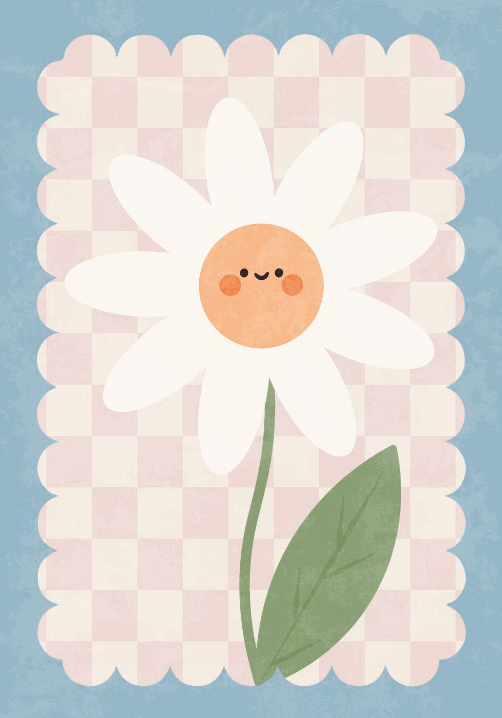 Smiley Flower On Pastel Checkered Background Poster
