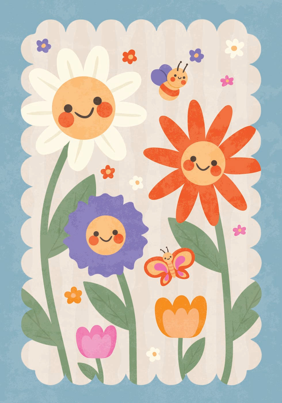 Smiley Flowers, whimsical Floral Poster