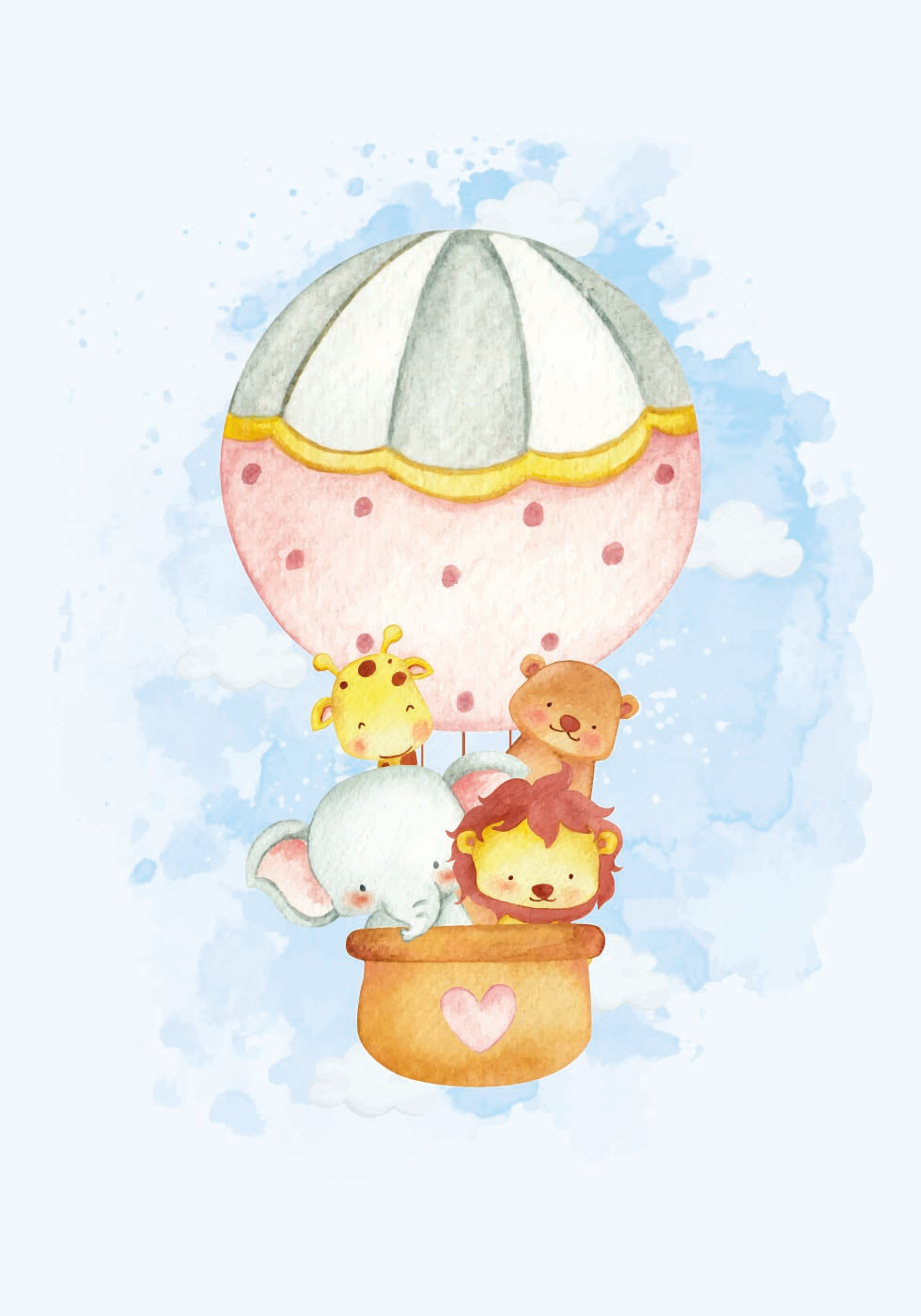 Watercolor Animals in Hot Air Balloon Poster