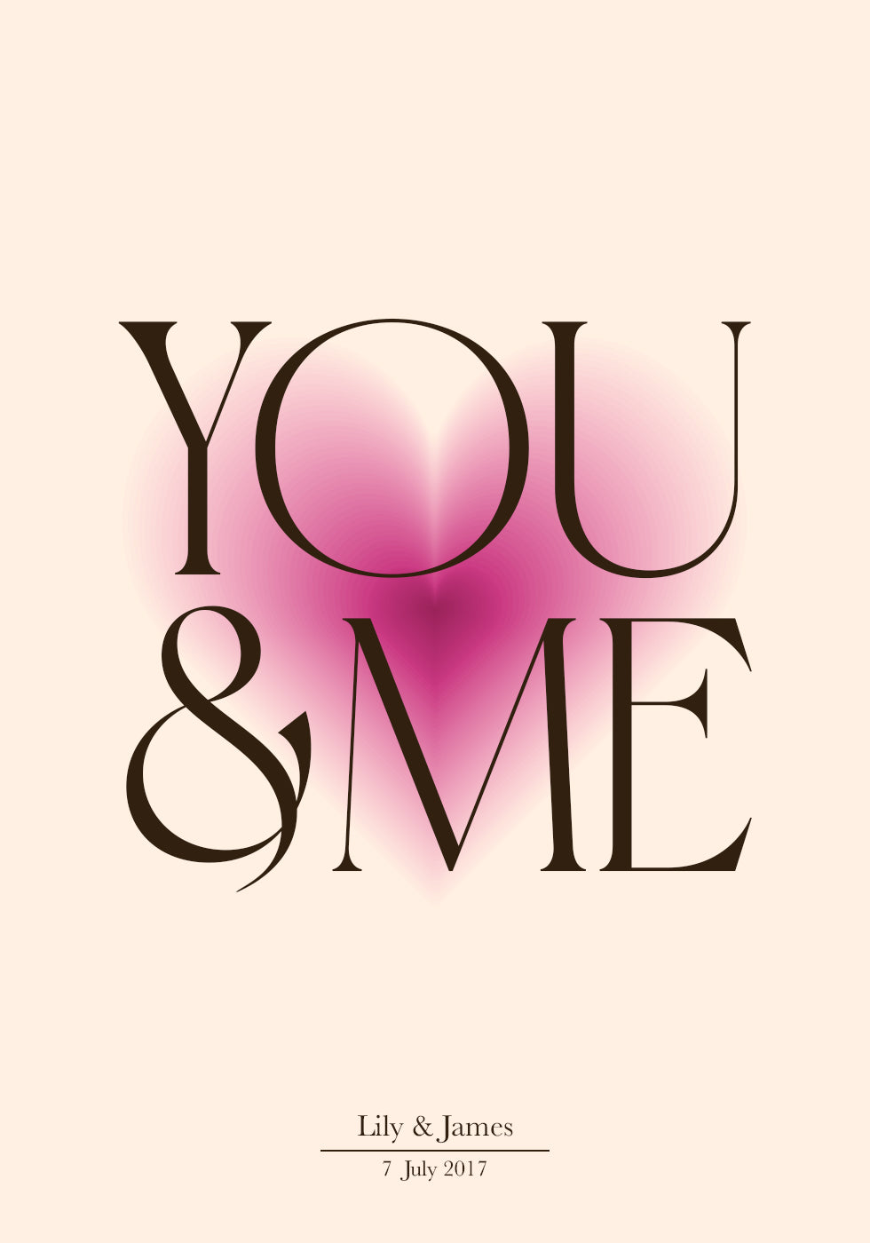 You & Me, Pink Heart, Personalized Couple Poster