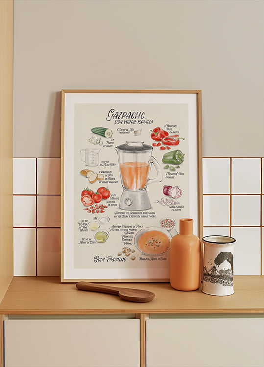 Gazpacho illustrated recipe in Spanish Poster