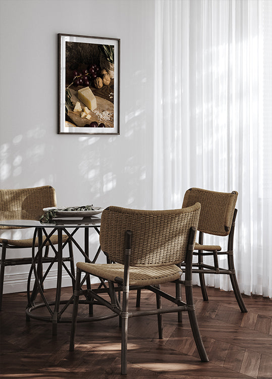 Rustic Cheese and Fruit Still Life Poster