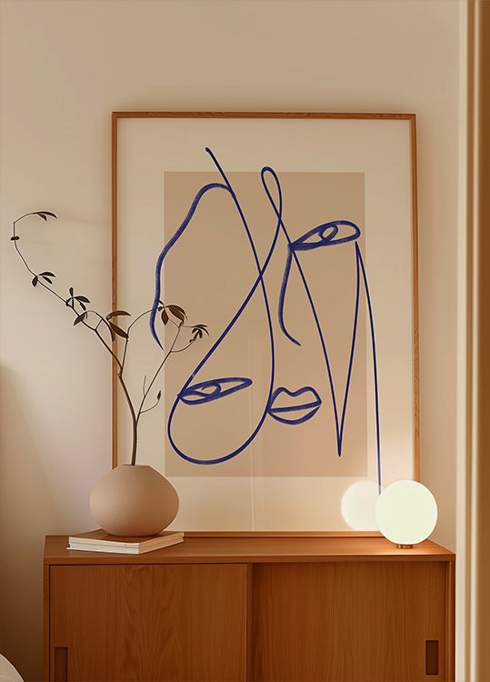 Abstract Blue Line Art Poster
