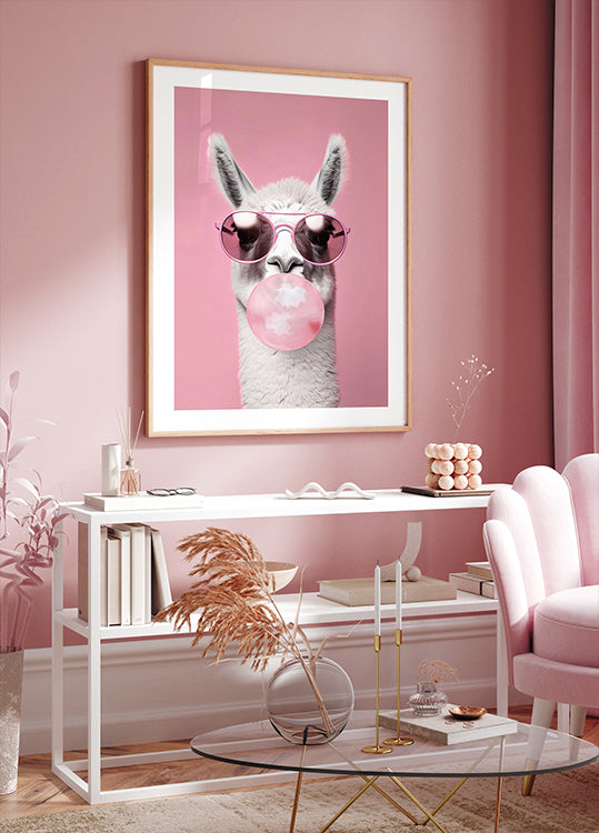 Llama with Bubble Gum Poster
