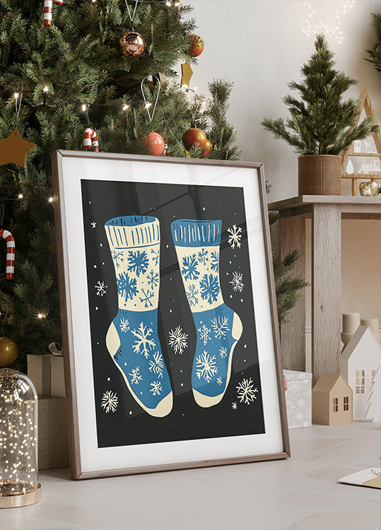 Vintage Socks Knittwear Blue On Black Poster