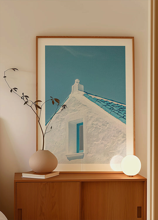 Blue Roof and White Walls Poster
