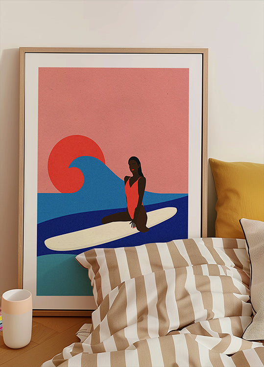 Girl On a Surfboard Poster