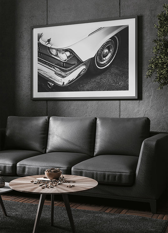 Classic Vintage Car Close-Up Black & White Poster