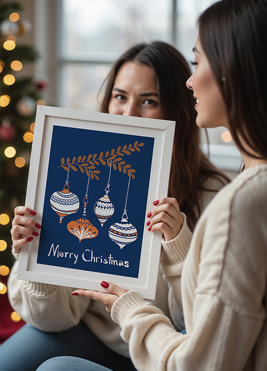 Cheerful little Christmas baubles blue Poster