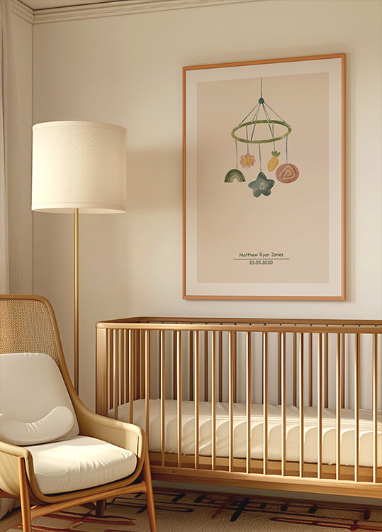 Baby Toy Mobile, Personalized Birth Poster