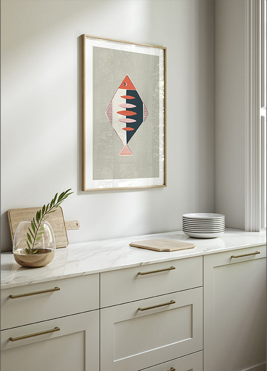 Mid Century Kitchen Fish Rust Poster