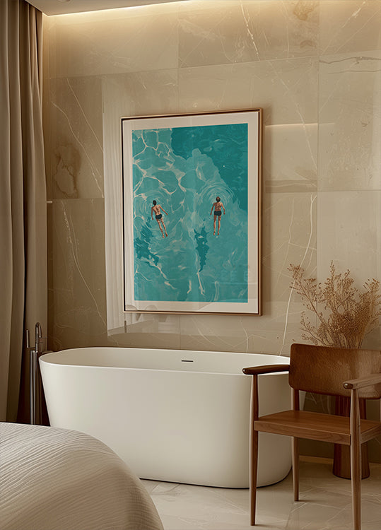 Swimmers in Blue Sea Poster