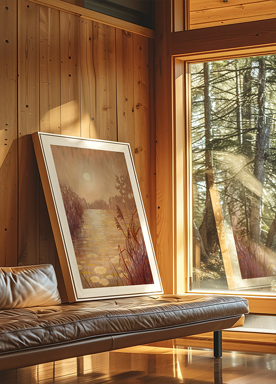Pond With Reeds At Sunset Poster