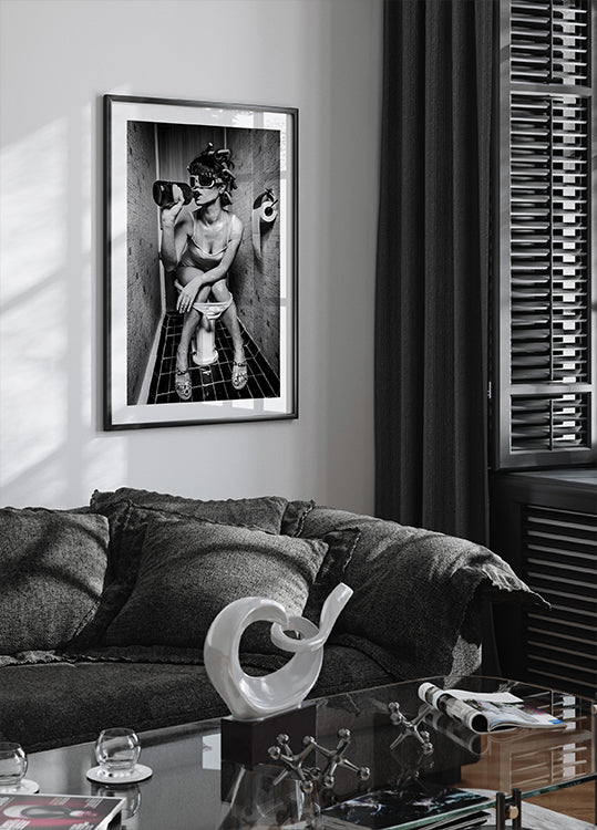 Girl Drinking on the Toilet - Artistic Satire Poster