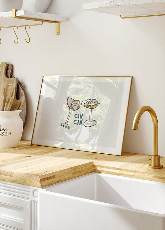 Cin Cin, Seashell Cocktail Glass Poster
