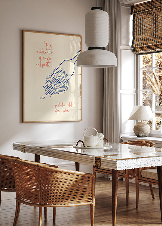 Pasta Quote Print, Fork and Spaghetti, Magic and Pasta, Italian Food Lover Poster