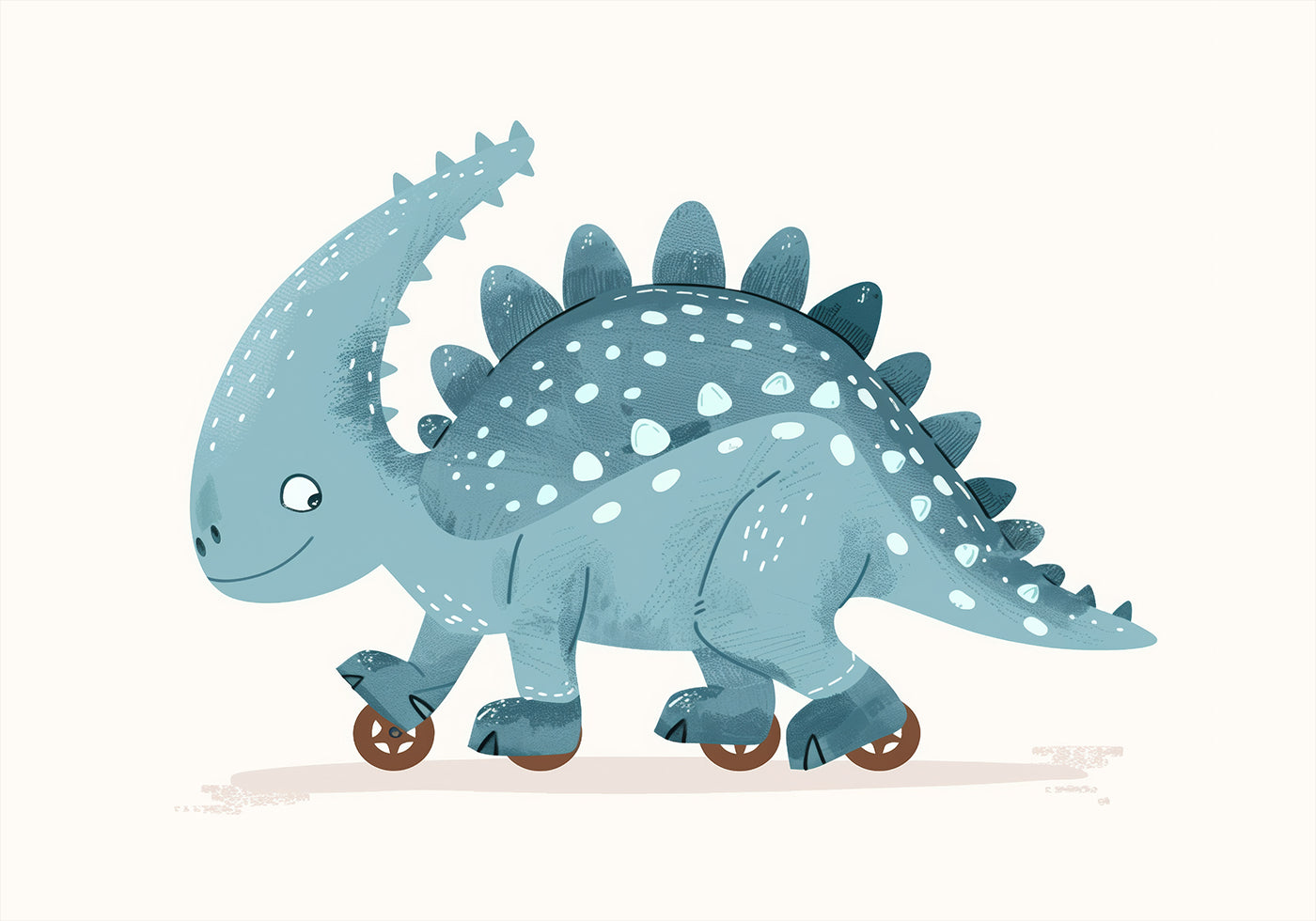 Blue Dinosaur on Wheels Poster