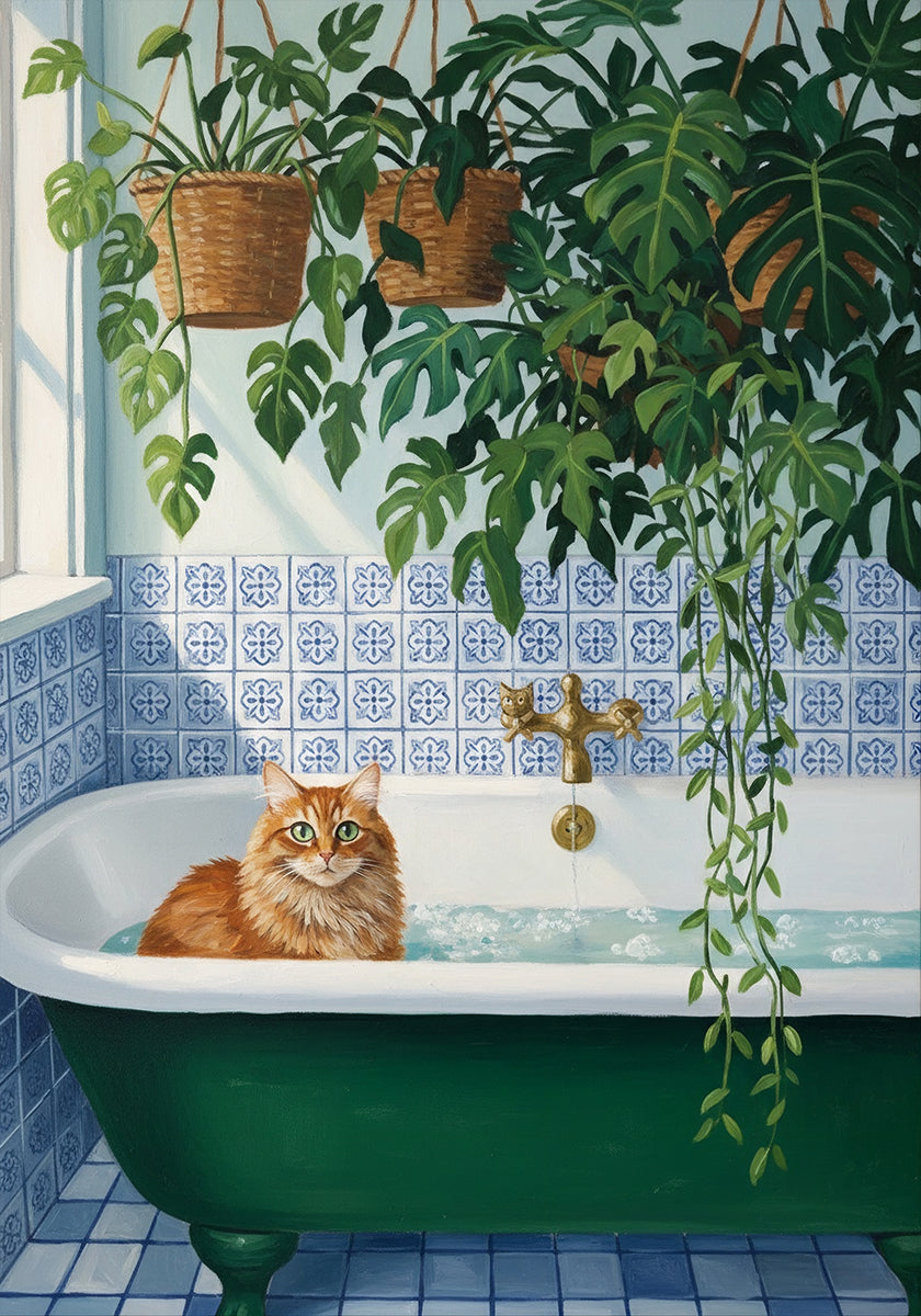 Botanical Bath Cat Poster
