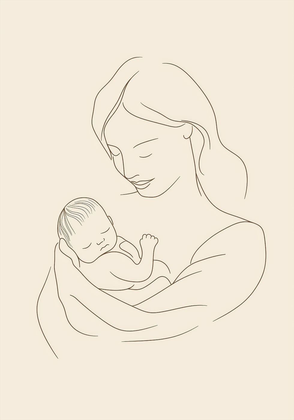 Mother and Baby Line Drawing Poster