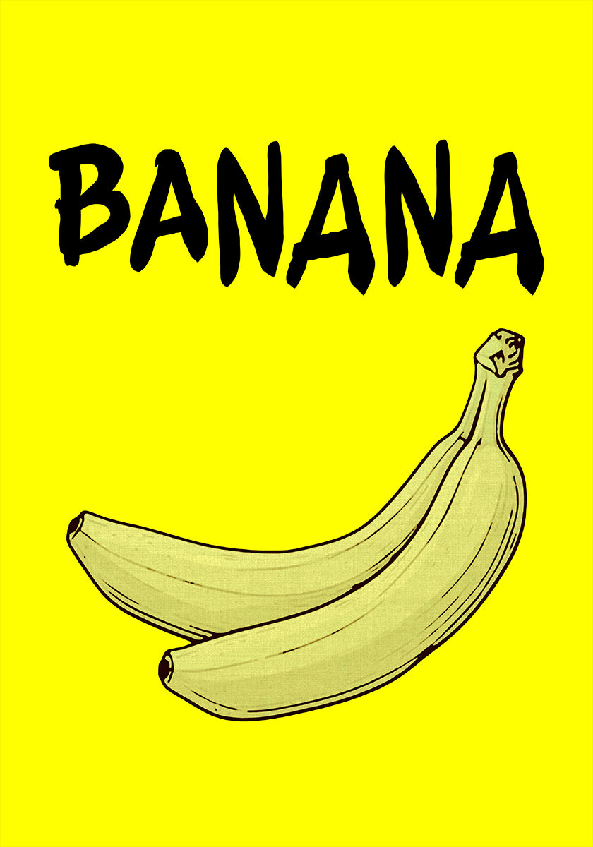 a banana, which is a yellow fruit, against a bright yellow background.
