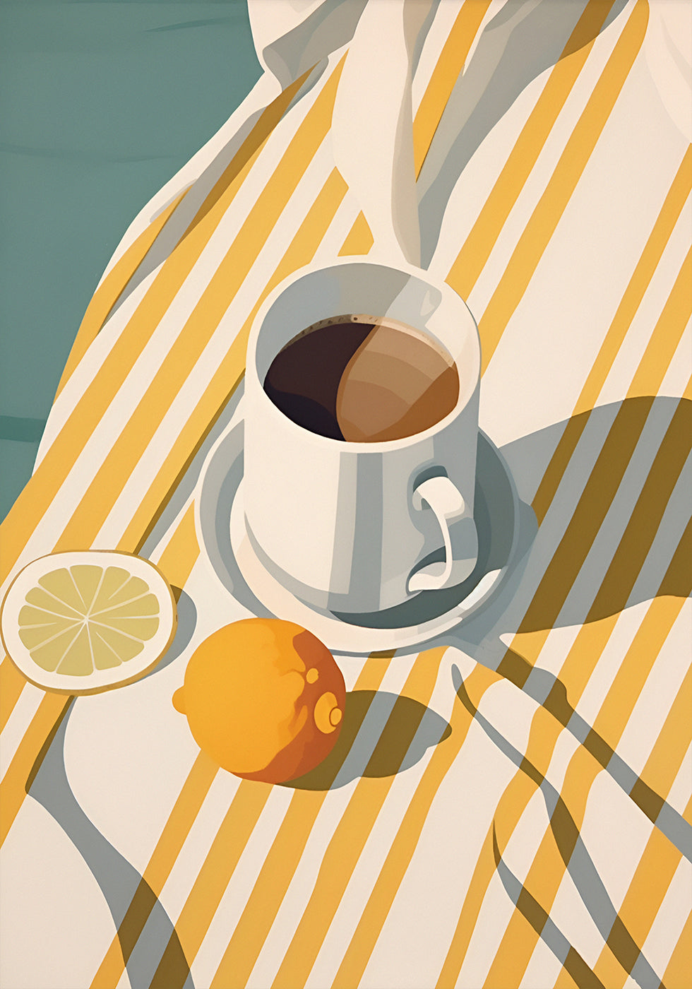Morning Coffee & Lemons, Minimalist Summer Poster