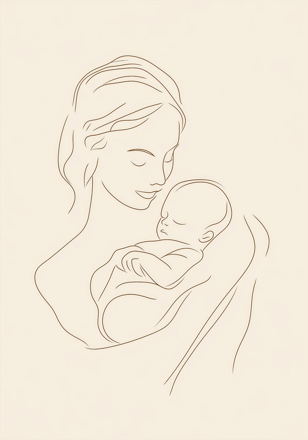 Mother and Baby Minimalist Line Drawing Poster