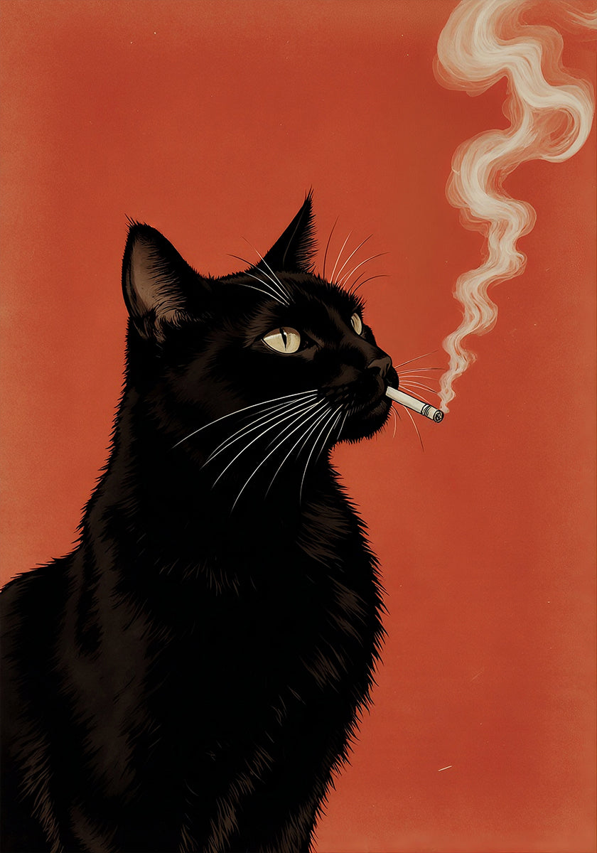 Smoking Midnight Cat Poster